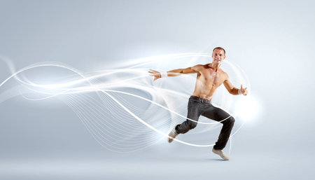 Modern style male dancer jumping and posing  Illustrationの写真素材