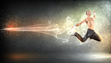 Modern style male dancer jumping and posing  Illustration