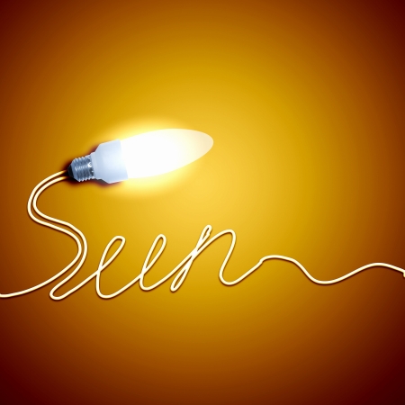Illustration of an electric light bulb with a word Sun  Conceptual illustrationの写真素材