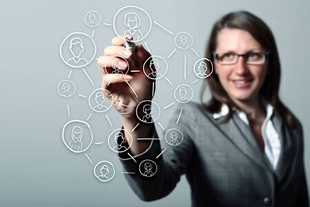 Modern Business World, A businessman navigating virtual world mapの写真素材