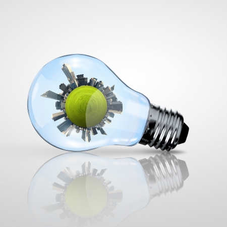 Green energy symbols, ecology concept, light bulbの写真素材