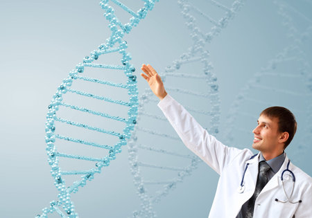 Image of DNA strand against colour background