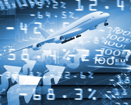 Image of a plane against business backgroundの写真素材