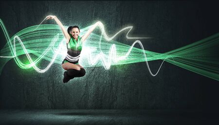 Young woman dancer illustration  With lights effect の写真素材