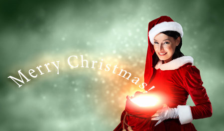 Christmas illlustration of beautiful girl in santa costume