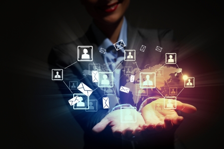 Modern wireless technology illustration with a computer deviceの写真素材