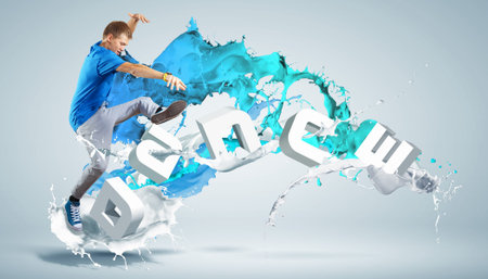 Modern style dancer jumping and the word Dance  Illustration