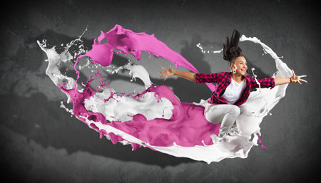 Modern style dancer jumping and paint splashes Illustration