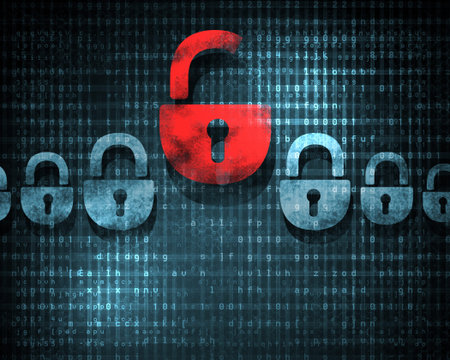 Security concept  Lock on digital screen, illustration