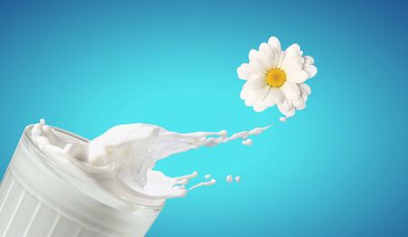 Fresh milk in the glass on colour background, illustrationの写真素材