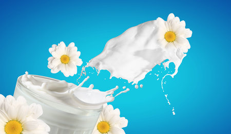 Fresh milk in the glass on colour background, illustration