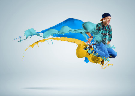 Modern style dancer jumping and paint splashes Illustration