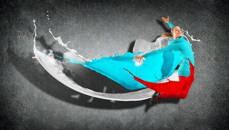 Modern style dancer jumping and paint splashes  Illustrationの写真素材