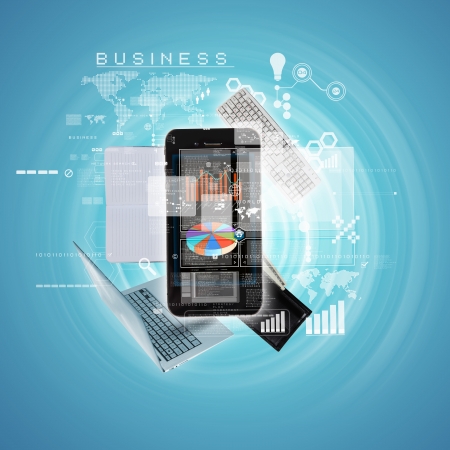 Modern technology illustration with computer and mobile phoneの写真素材