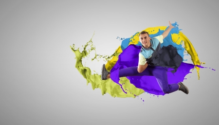 Modern style dancer jumping and paint splashes IllustrationÑの写真素材