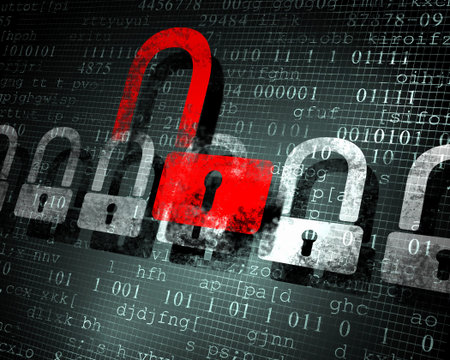 Security concept  Lock on digital screen, illustration