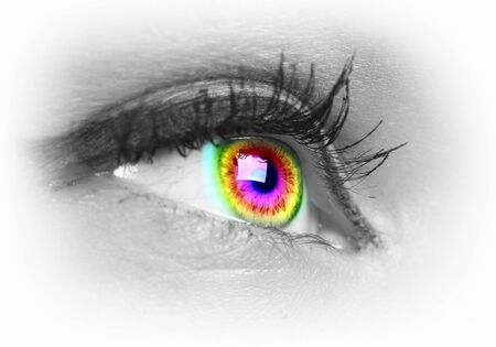 Photo of the human eye against grey backgroundの写真素材