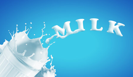 Fresh milk in the glass on colour background, illustrationの写真素材