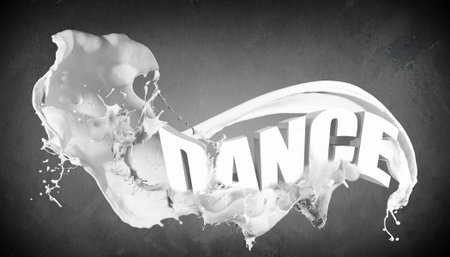 Word Dance on grey background with white splashes around