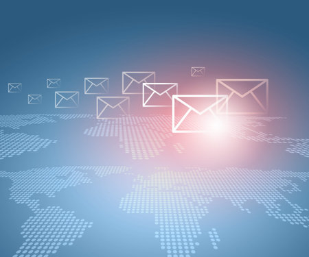 Modern communication technology illustration with messages and devices