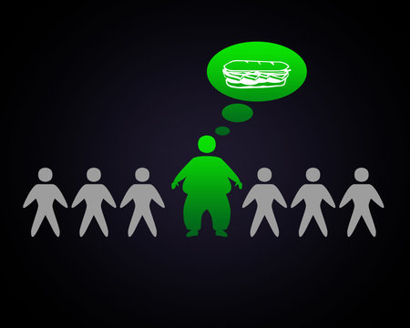 A overweight person in the row of other people