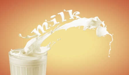 Fresh milk in the glass on colour background, illustrationの写真素材