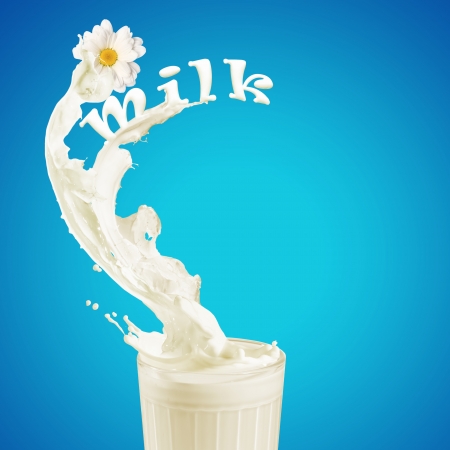 Fresh milk in the glass on colour background, illustrationの写真素材