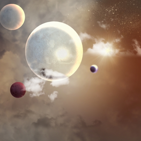 Image of planets in fantastic space against dark backgroundの写真素材
