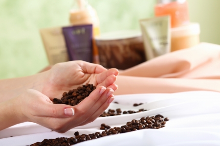 Female hands and manicure related objects in spa salonの写真素材