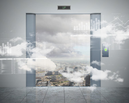 the elevator doors and the natural landscape behind them