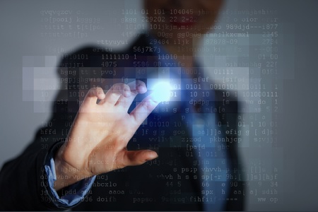 Business woman touching virtual display  Business and technology conceptの写真素材