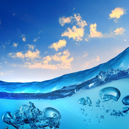 Sky and sea water wave with bubbles illustrationの写真素材