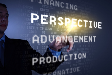 Business man touching virtual display  Business and technology conceptの写真素材
