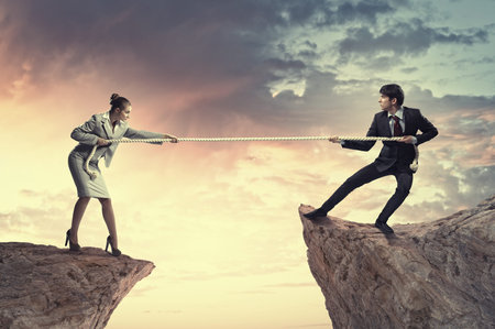 Confrontation between two business people  Abstract collage  の写真素材