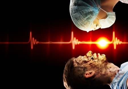 Meeting the surgeon and the patient looks  Black background, collageの写真素材