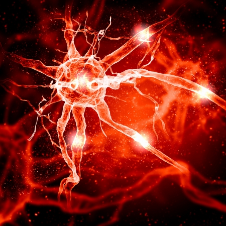 Illustration of a nerve cell on a colored background with light effectsの写真素材