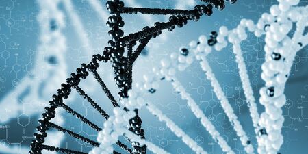 DNA molecule is located in front of a colored background  abstract collageの写真素材