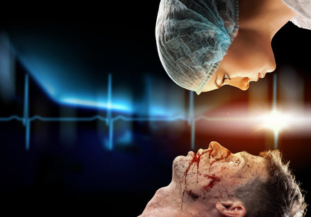 Meeting the surgeon and the patient looking backの写真素材