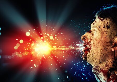 Lonely man got into a car accident の写真素材