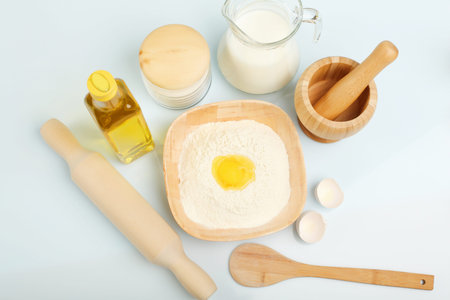 Different products to make bread on the table