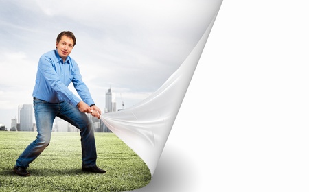 Image of adult handsome man changing realityの写真素材