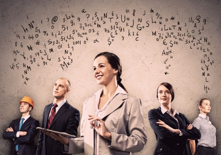 Image of young businesspeople team  Collage backgroundの写真素材
