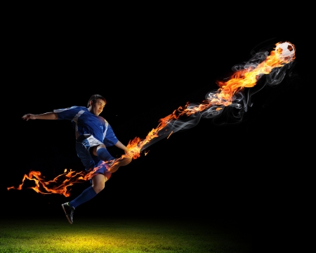 Image of football player in blue shirtの写真素材