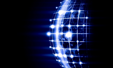 Blue vivid image of globe  Globalization concept  Elements of this image are furnished by NASAの写真素材