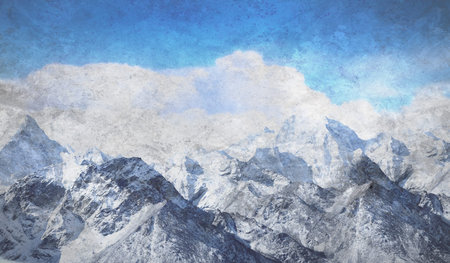 Old painting with cloudy blue sky as a backgroundの写真素材