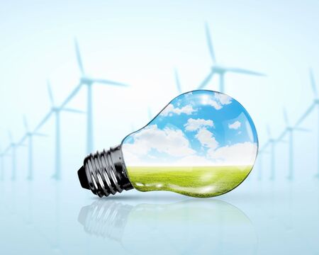 Electric bulb and windmill generators  Renewable energy conceptの写真素材