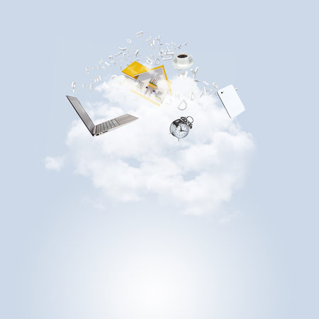Abstract light blue background with various objects