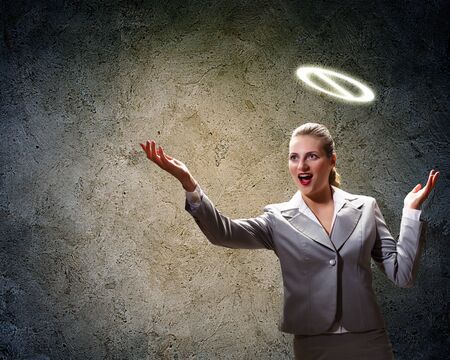 Image of businesswoman with prohibition sign above headの写真素材