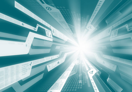 Digital green background image with technology symbols
