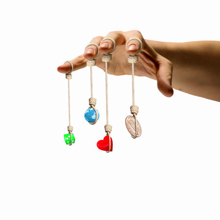 Close up of human hand with business itemsの写真素材